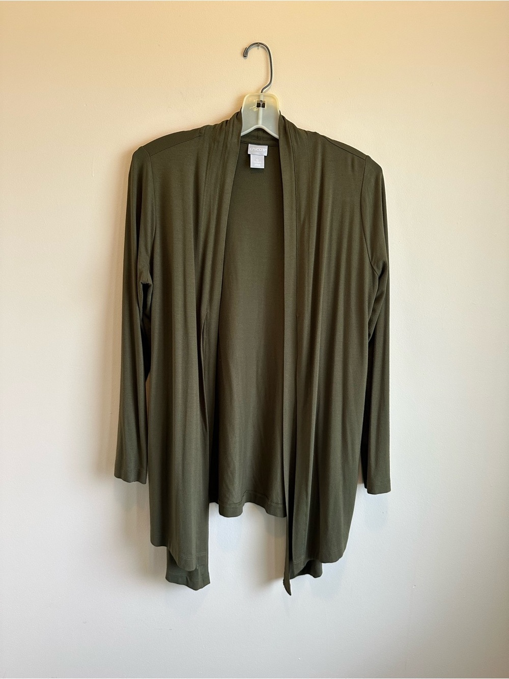 Chico’s Women’s Open Front Cardigan Olive Green Small/0 Lightweight Long Sleeve